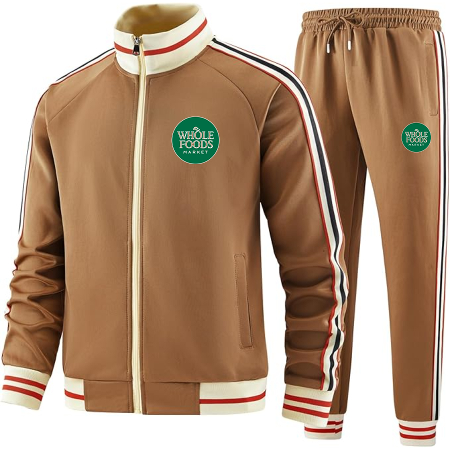 Men's Whole Foods Market  Tracksuit with Bold Striped Accents and Zippered Front